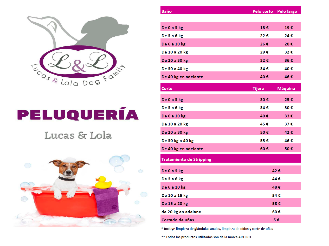 Tarifas de precios de peluquer&iacute;a canina